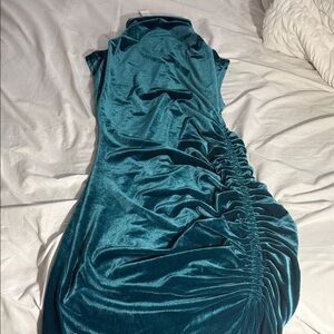 Teal Velvet Ruched Bodycon Maxi Dress